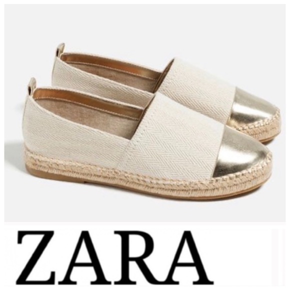 Zara Shoes - 💕SALE💕Zara Cream Linen Gold Toe Espadrille Flats